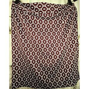 PLUS MODA Womens 2X Geometric Print Skirt Burgundy Black White Stretch Knee Leng